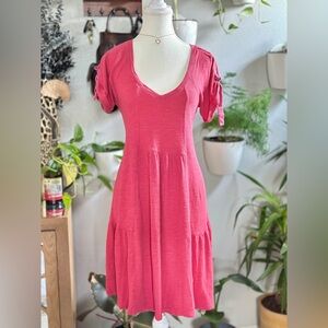 Saturday Sunday by Anthropologie Pink Tie-Sleeve Tiered Dress | Size S